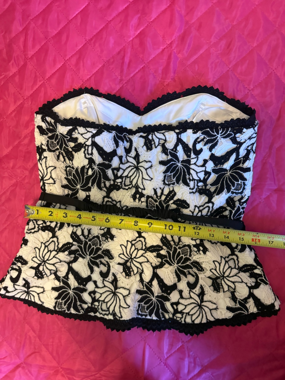 White House Black Market Black Lace Strapless Top with Ivory Lining - Picture 5 of 8